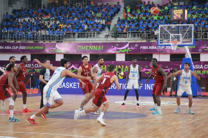 The Indian team lost against Qatar in the international Men’s FIBA Asia Cup Basketball Qualifier held in Chennai